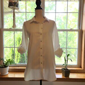 Calvin Klein Womens M Long Sleeves Buttons Down Collared Shirt White